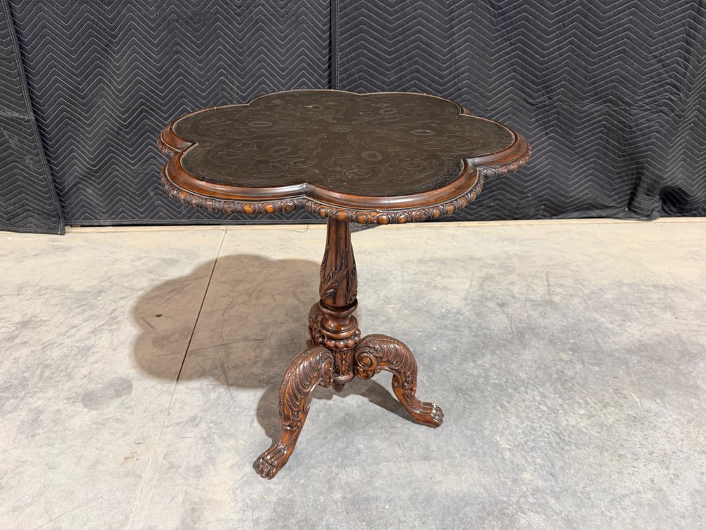 Vintage Lobed-top Wooden Pedestal Accent Table