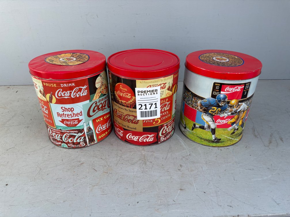 (3) Vintage Coca Cola Popcorn Bucket Cannisters