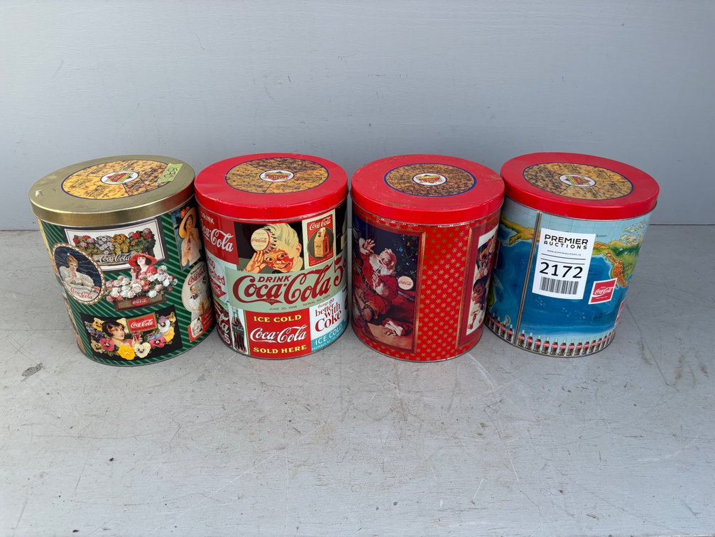 (4) Vintage Coca Cola Popcorn Bucket Cannisters