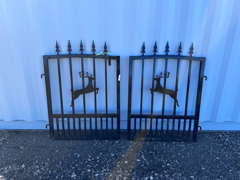 Unused 6' Bi-Parting Metal Driveway Gate w/ Deer Motif