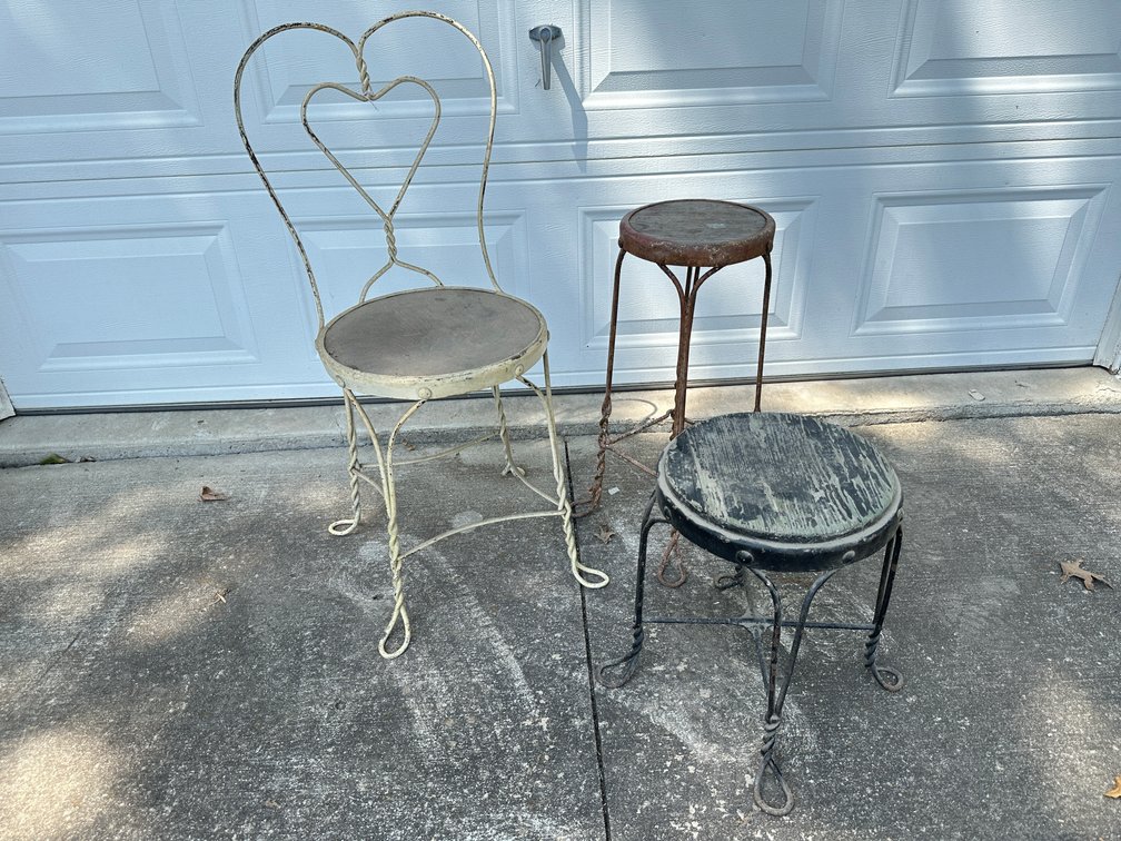 Wire Chair & Stools (3)