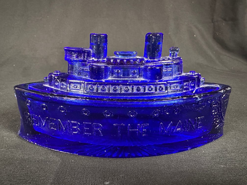 "REMEMBER THE MAINE" Cobalt Blue Battleship Dish