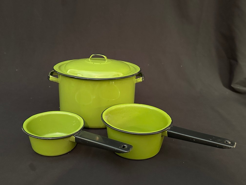 Green Enamelware Pots (3)
