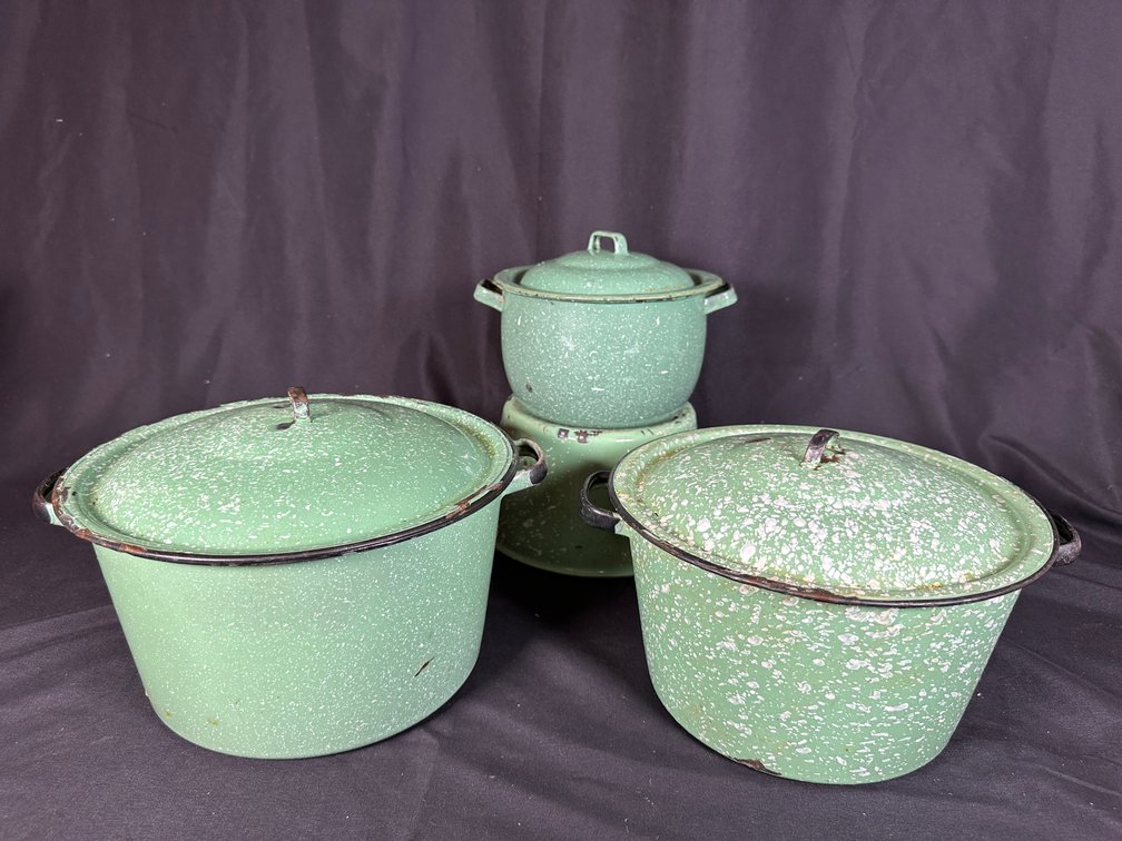 Green Enamelware Pots (4)