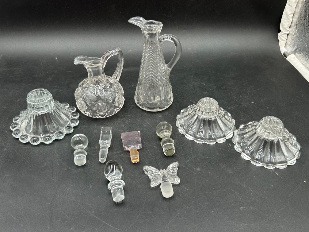 Glass Candleholders with Creamers & Stoppers