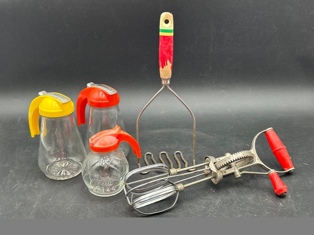 Vintage Kitchen Tools with Syrup Jars