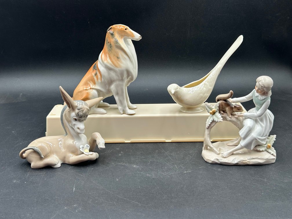 Lladro Donkey with Other Ceramic Figures
