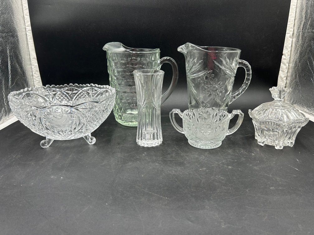 Pitcher, Footed Bowl, Sugar Bowl, Pitchers, & Vase
