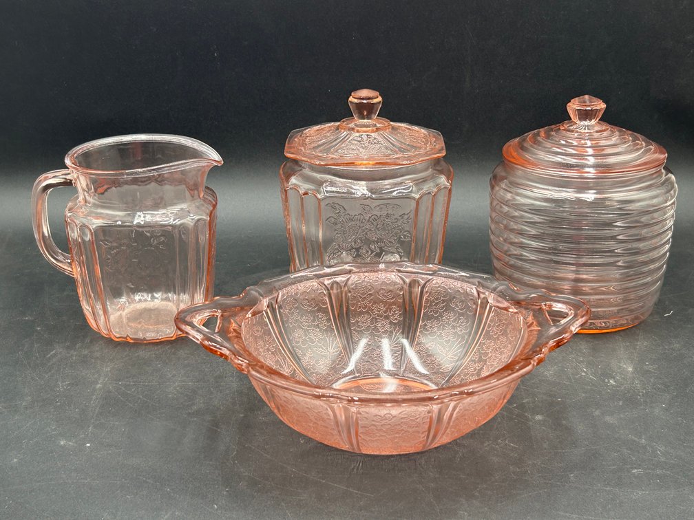 Pink Depression Canisters, Pitcher, & Bowl