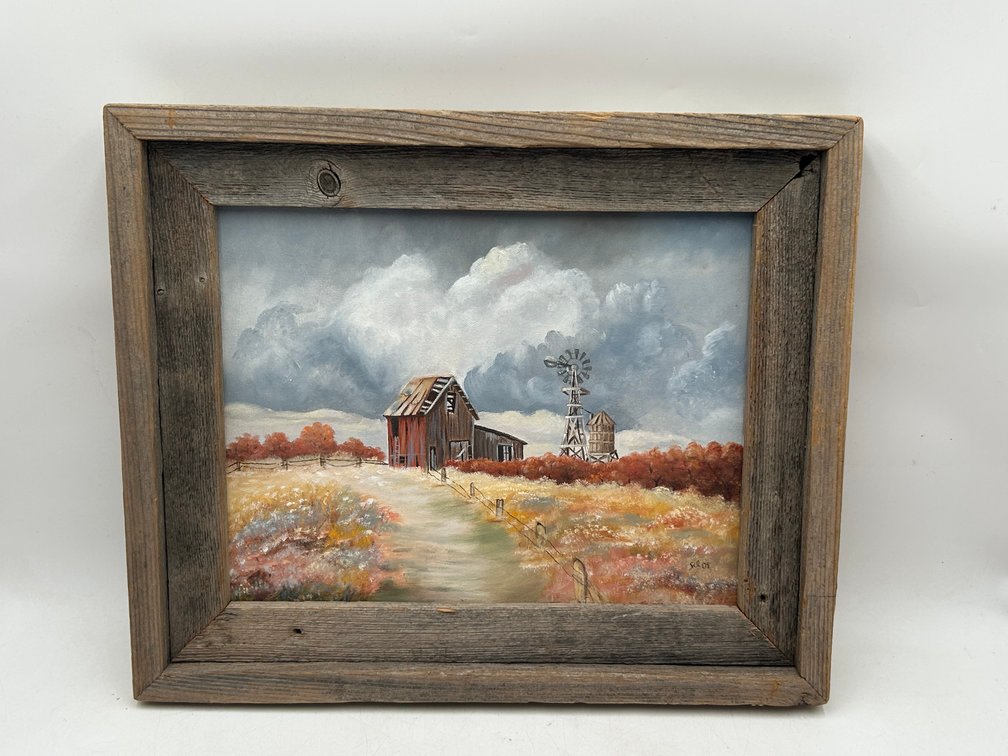Farm Painting in Barn Wood Frame