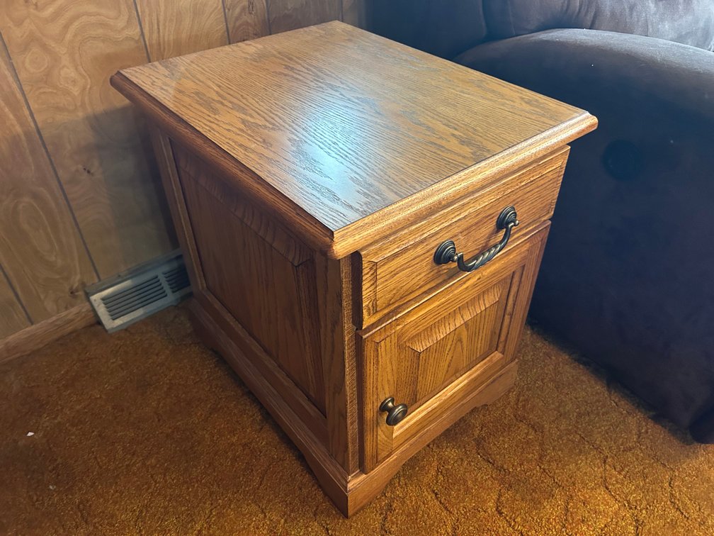 Winner's Only Brand Oak End Table with Drawer and Door
