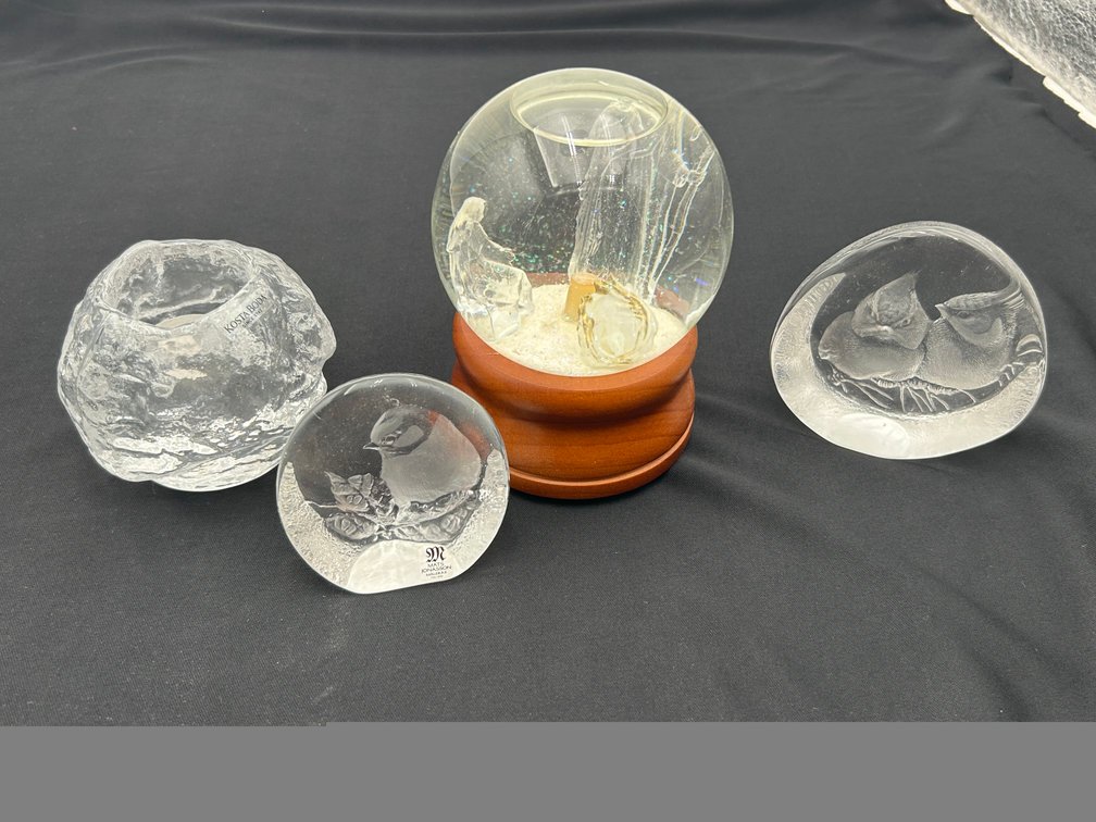 Snow Globe, Cardinal Paperweights, & Candleholder