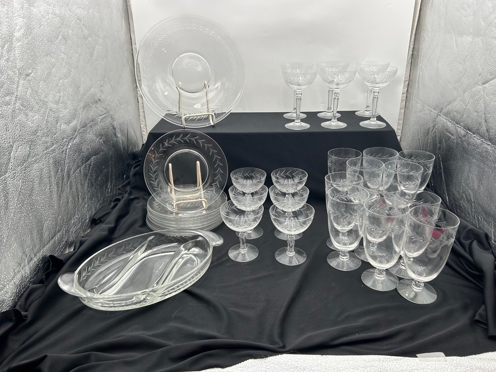 Etched "Holly" Fostoria Glassware