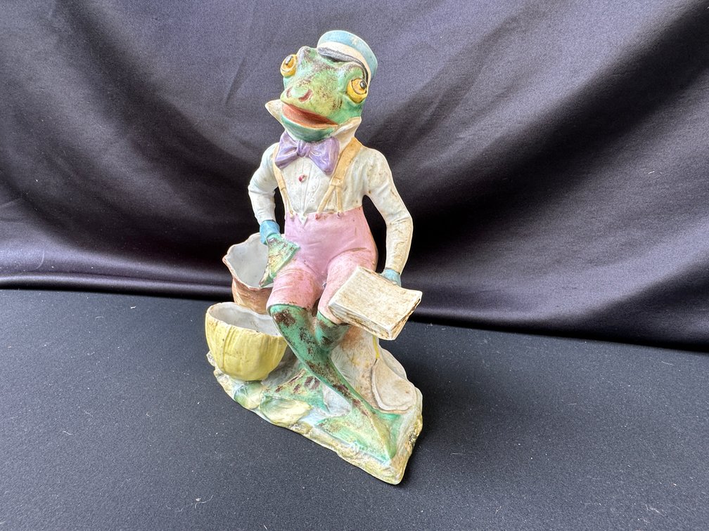 Painted Ceramic Anthropomorphic Frog Spill Vase