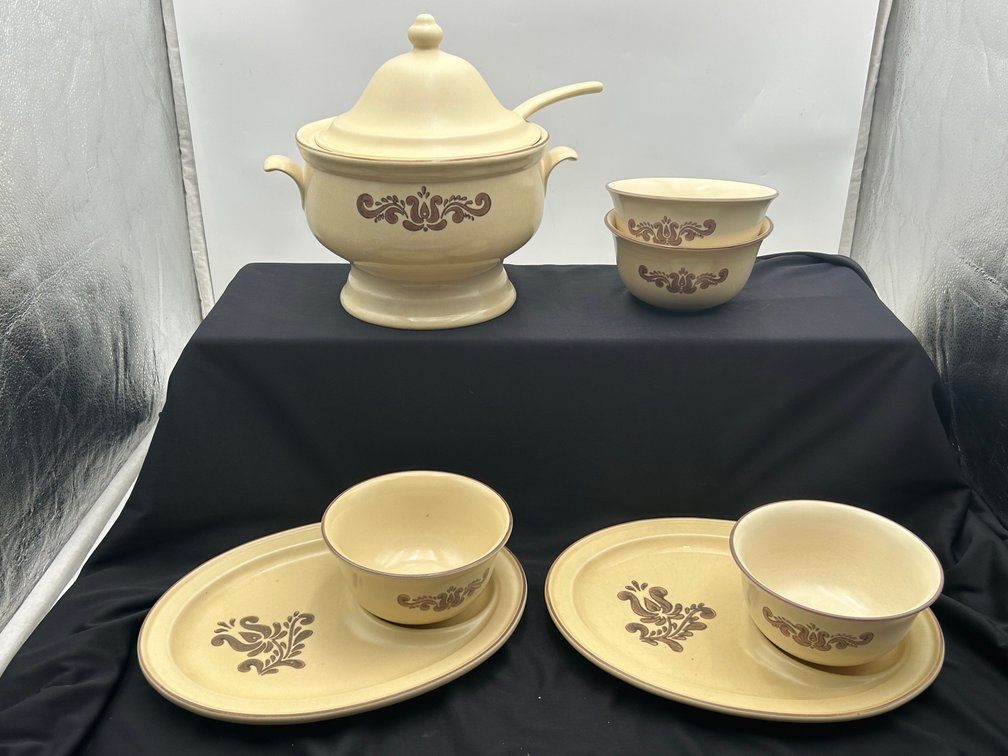 Pfaltzgraff Village Soup Tureen, Bowls, & Oval Snack Trays