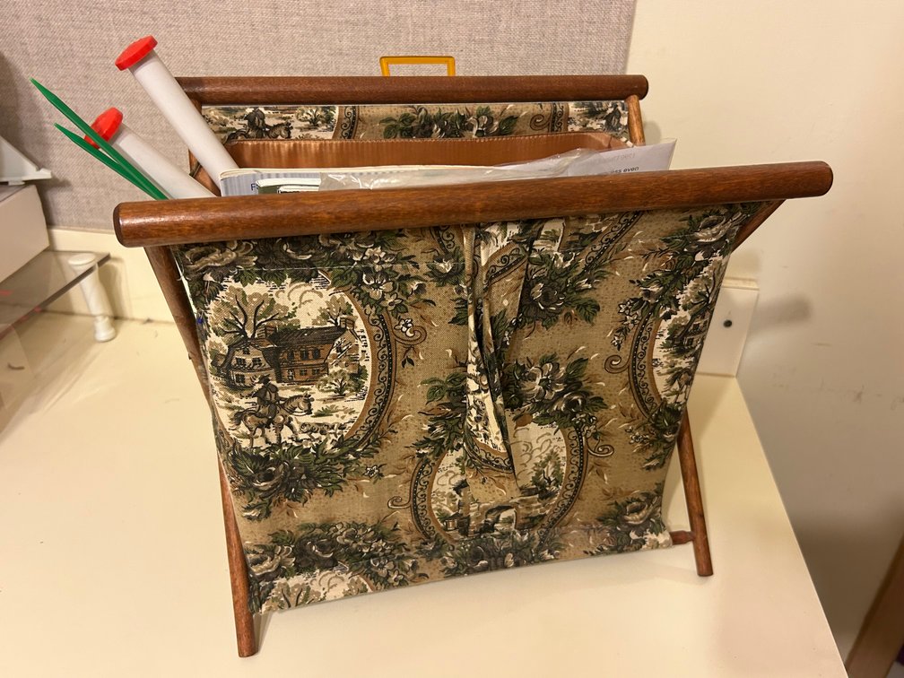 Knitting in Vintage Folding Knitting Basket