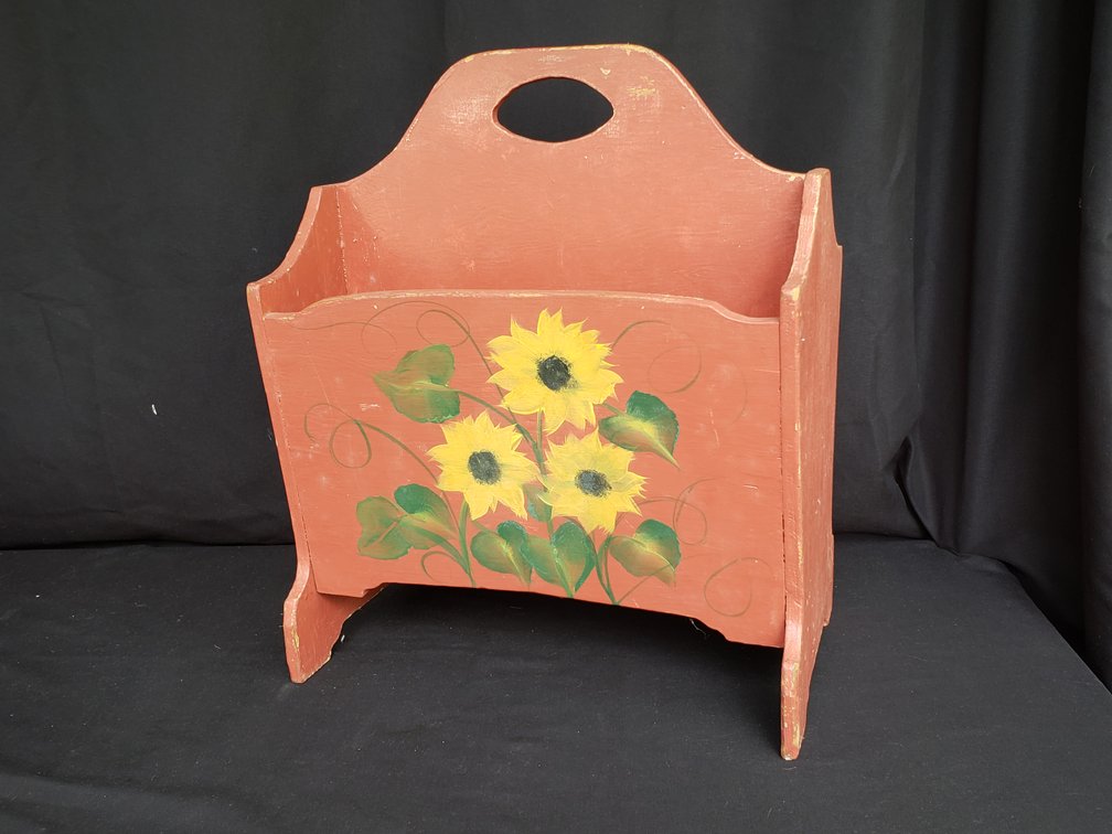 Painted Wood Magazine Rack with Sunflower Motif