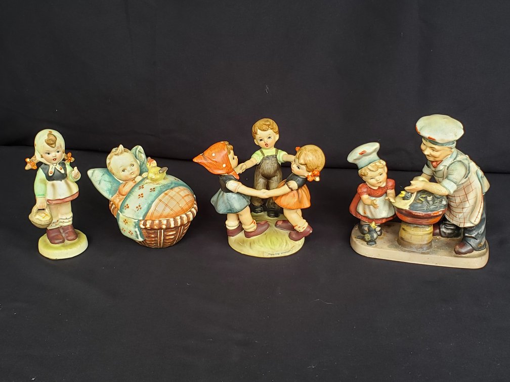 Painted Ceramic Figurines and Covered Box