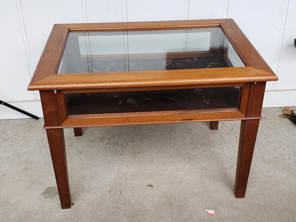 Hinged Glass-Top Wood Vitrine Display Table