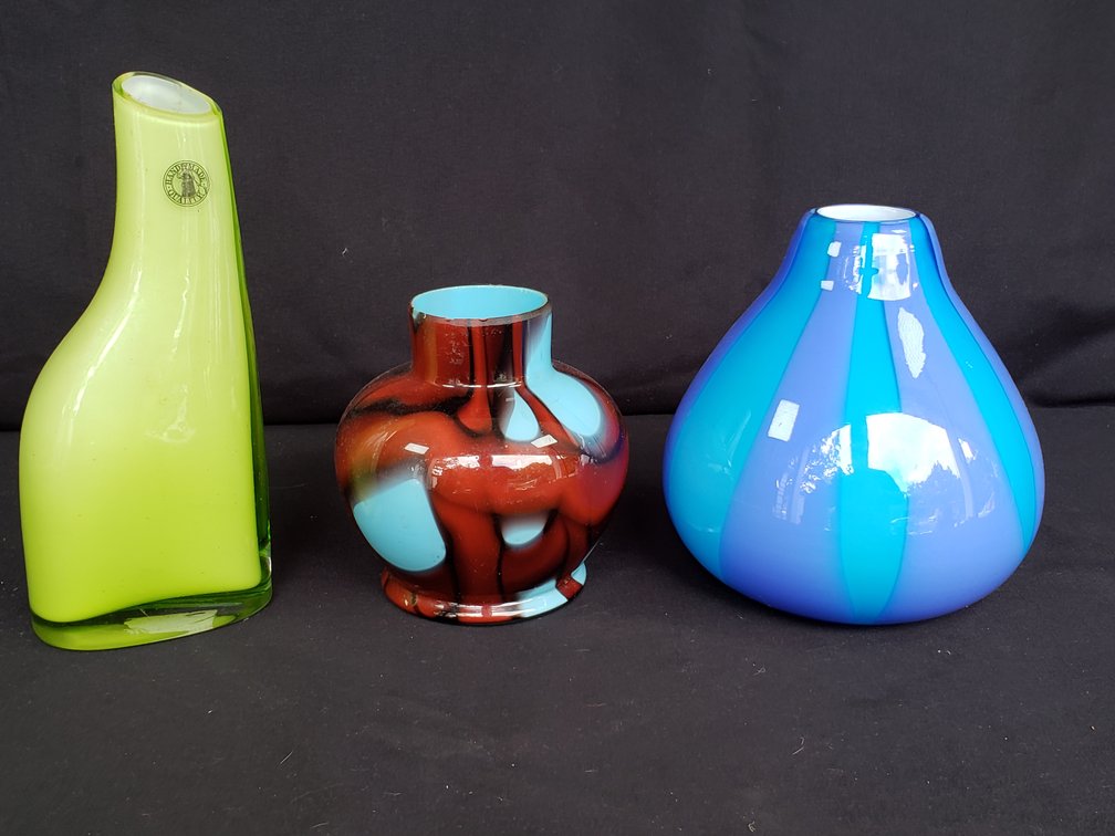 Three Cased and Patterned Art Glass Vases