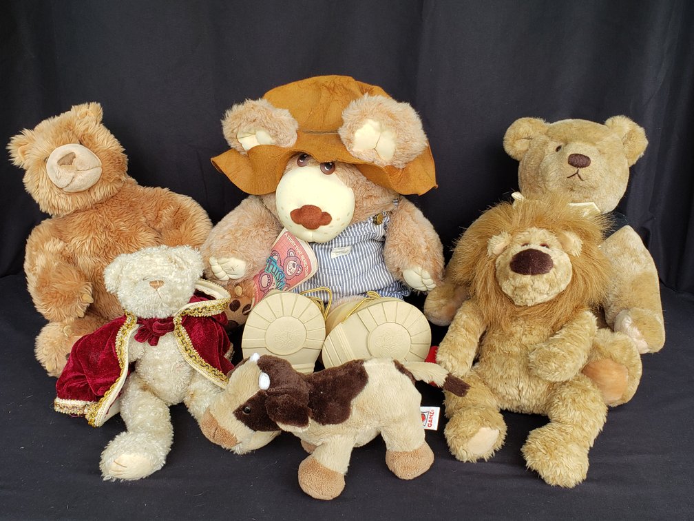 Plush Teddy Bears, Plush Lion, and Plush Calf