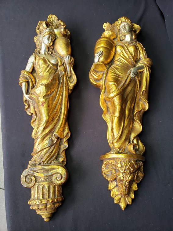 Pair of Gilt Classical Female Figure Wall Plaques