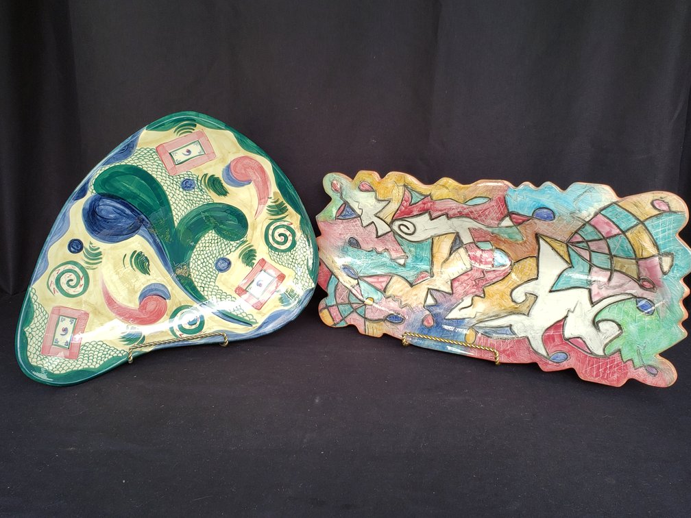 Abstract Hand-Painted Glazed Ceramic Platters