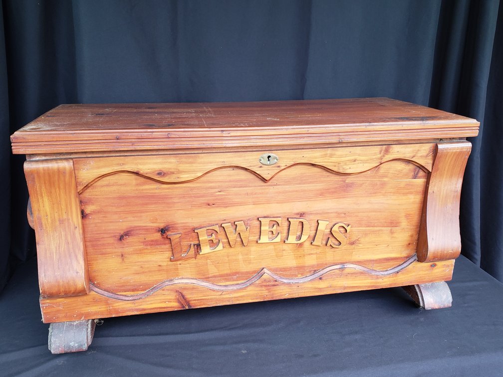 Cedar Chest with Interior Tray and Applied Lettering