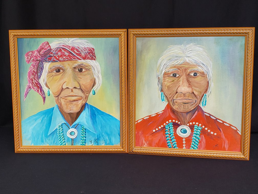 Pair of Framed Native American Portrait Paintings