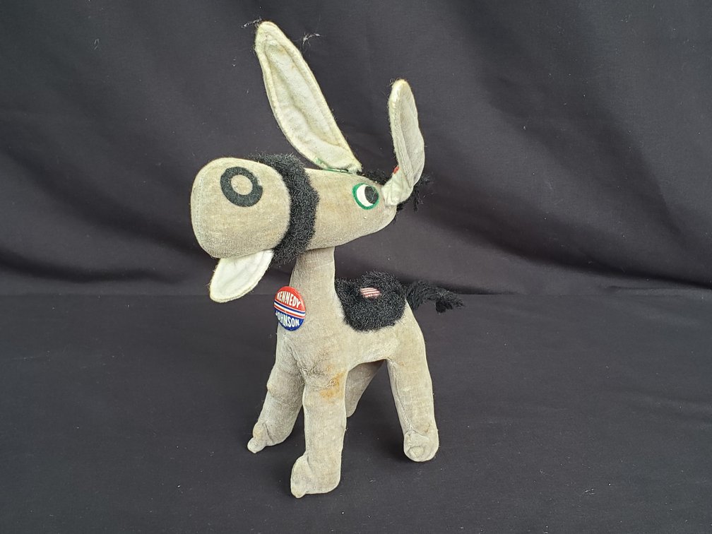 Velveteen Stuffed Donkey with Kennedy Johnson Campaign Pin