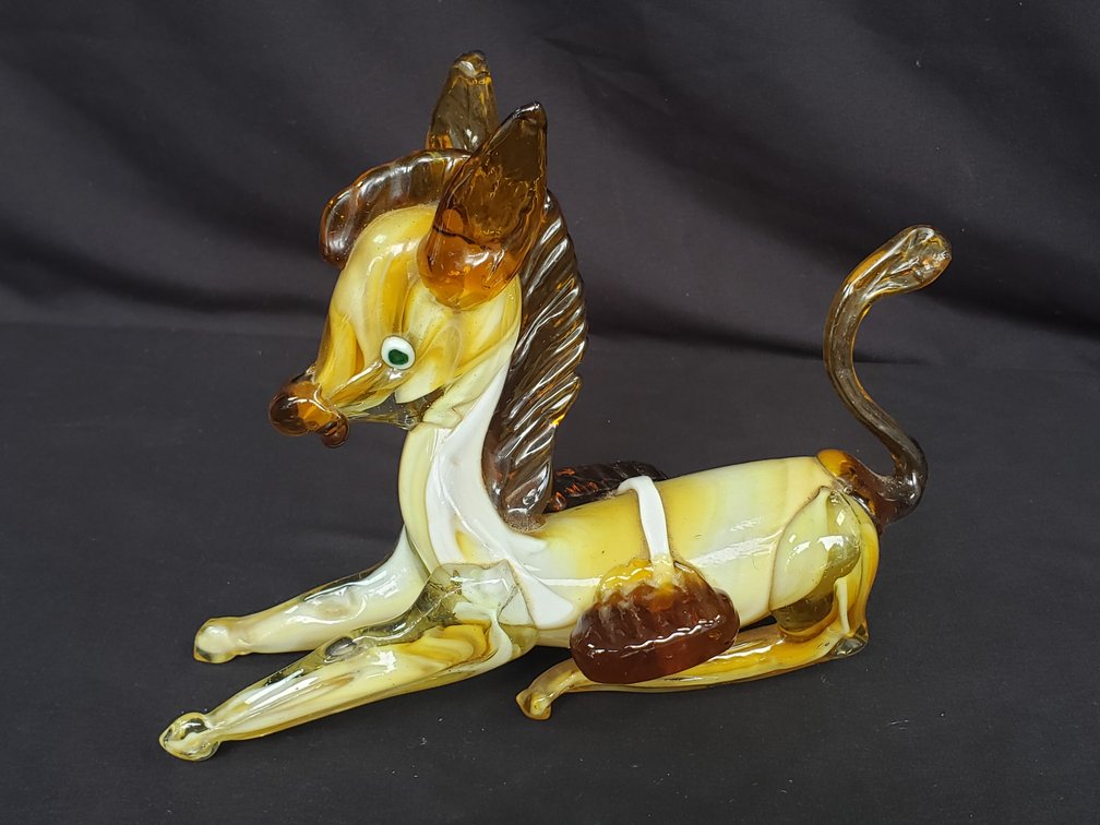 Blown Art Glass Reclining Donkey Figurine with Side Packs