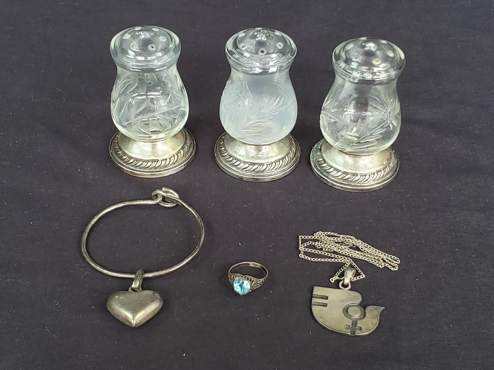 Sterling Silver Weighted Glass Shakers and Sterling Jewelry