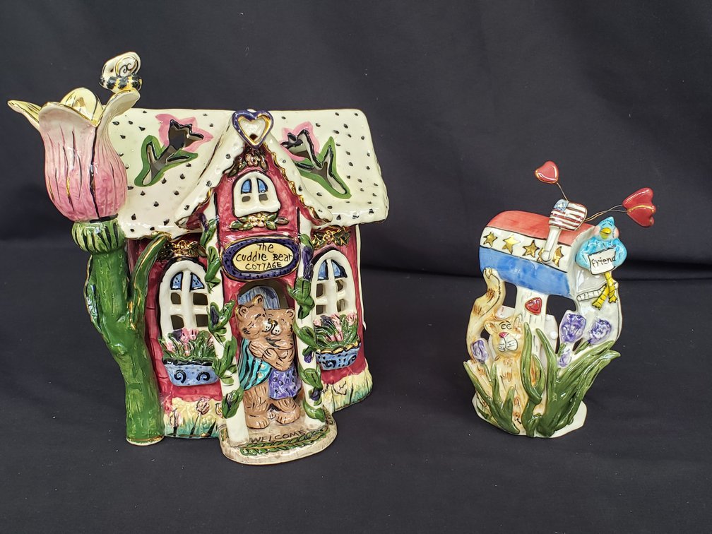 Heather Goldminc Ceramic Cottage and Mailbox Tealight Holders