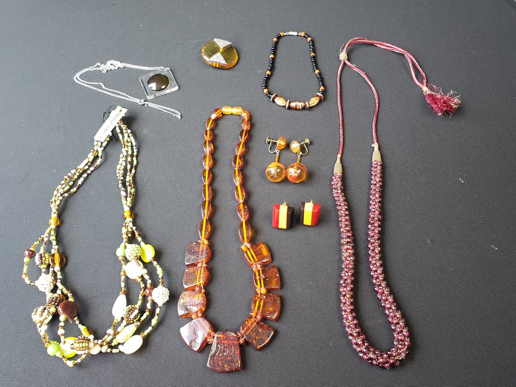 Beaded Necklaces, Earrings, Brooch, and More