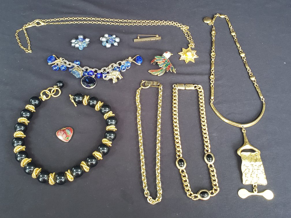 Gold-Tone Necklaces, Charm Bracelet, Brooches, and Earrings
