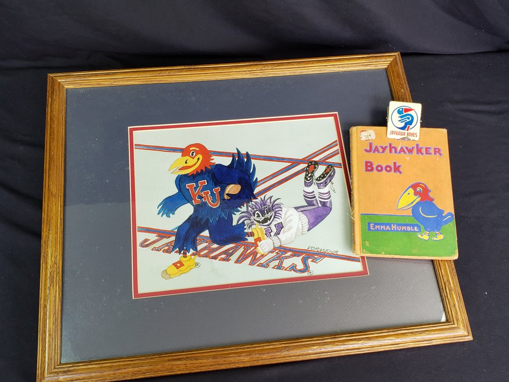 Framed Kansas Jayhawks Illustration, Book, and Clip