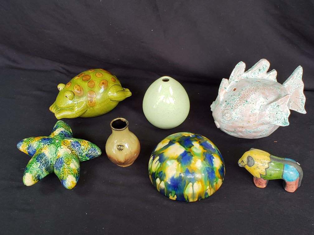 Glazed Ceramic Animal Figurines and Bud Vases
