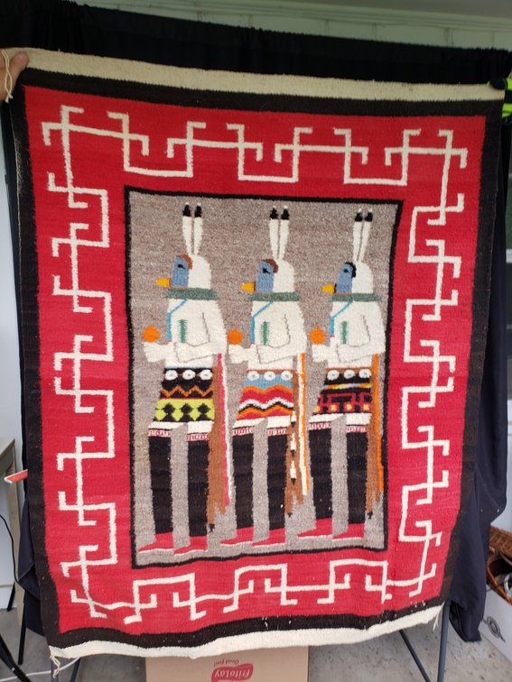 Southwest Pictorial Woven Wool Rug with Yei Figures