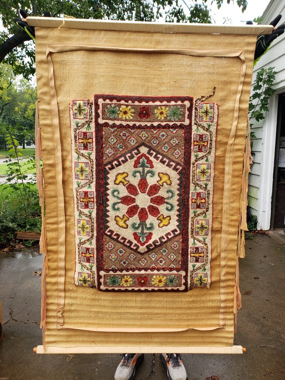 Unfinished Hand-Hooked Wool Rug on Burlap Backing