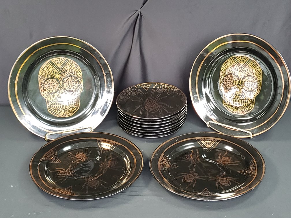 Holiday Home Modern Mystic Skull and Spider Plates