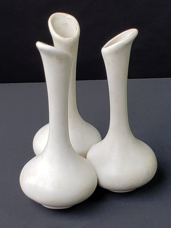 Van Briggle Matte White Pottery Triple Bud Vase