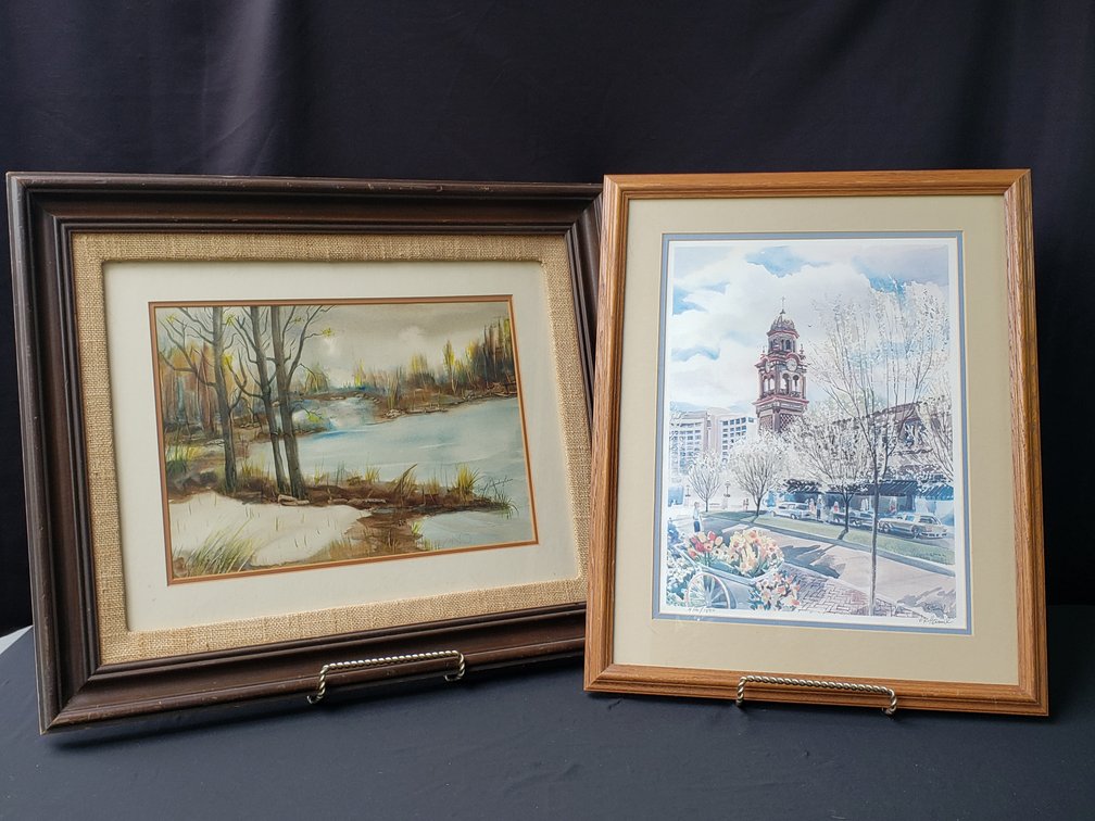 J.R. Hamil Watercolor Landscape Painting and Cityscape Print