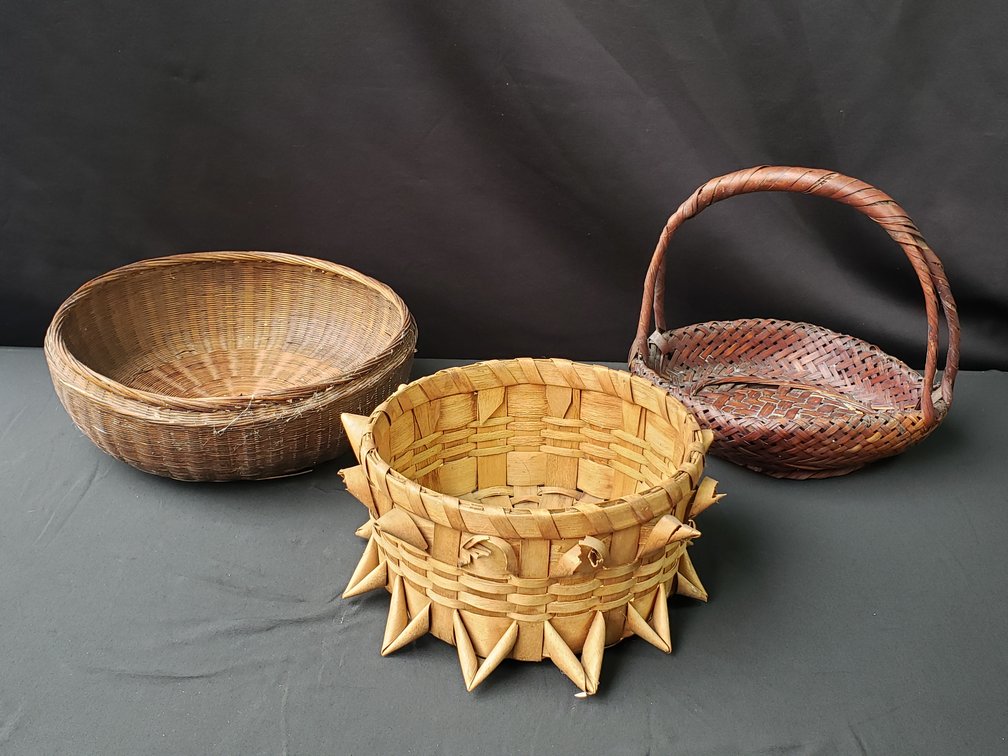 Three Woven Wood Splint and Split-Reed Baskets