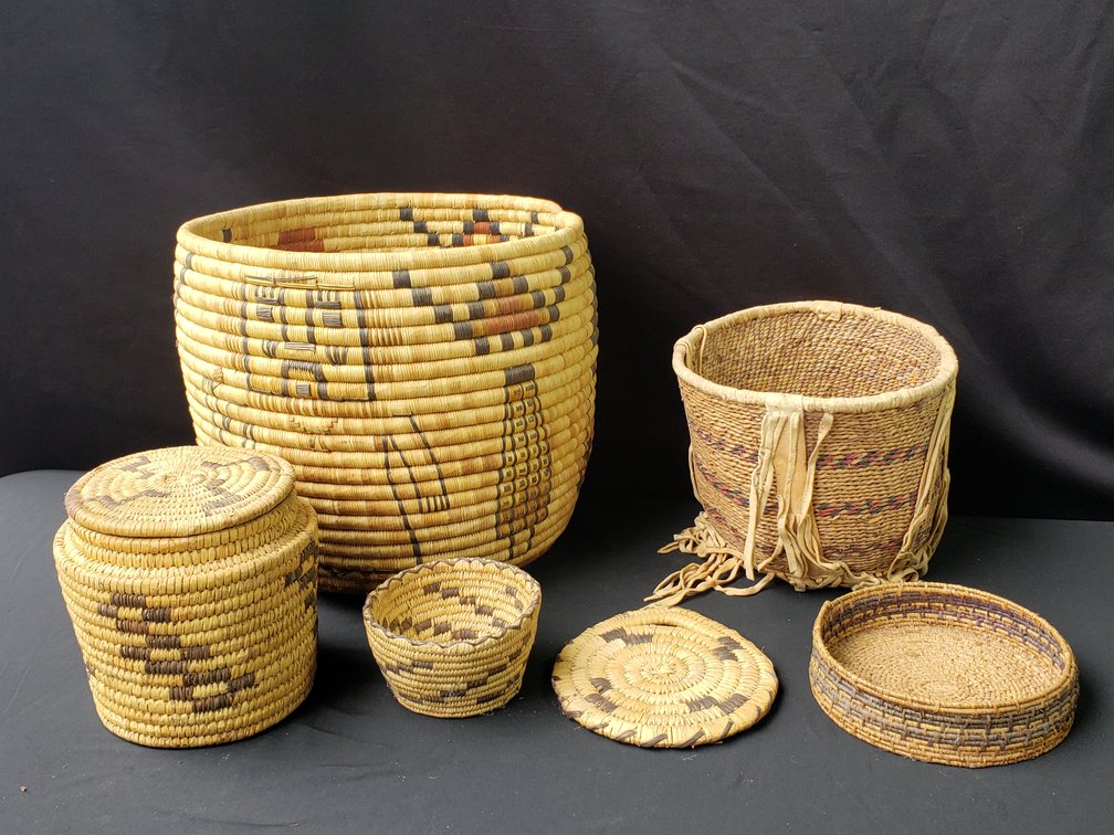 Coiled and Twined Woven Fiber Baskets and Plaque