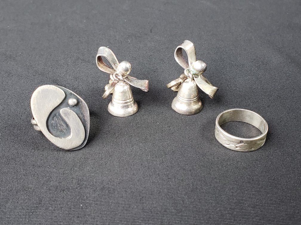 Sterling Silver Rings and Screw-Back Bell Earrings