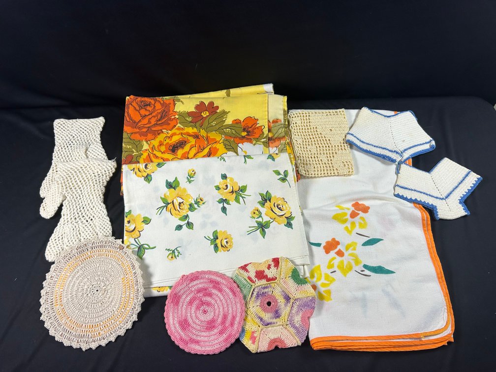 Painted Tablecloths & Crocheted Items