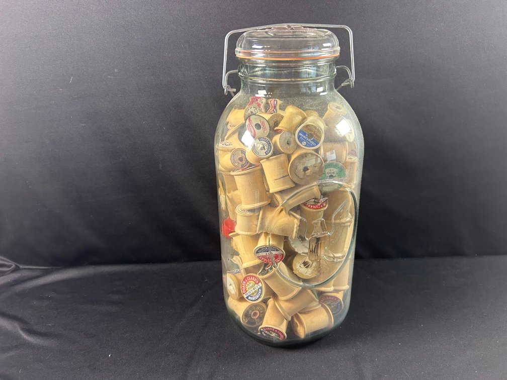 Large Canning Jar with Wooden Spools