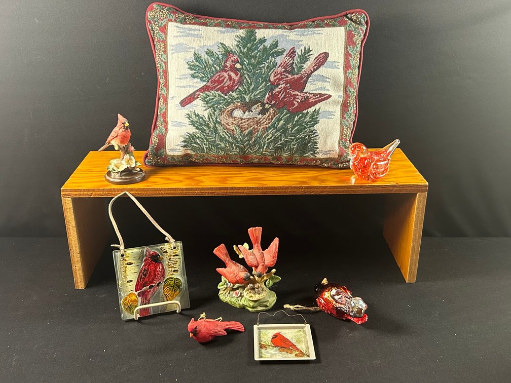 Bird Figurines, Pillow, & Glass Hanging