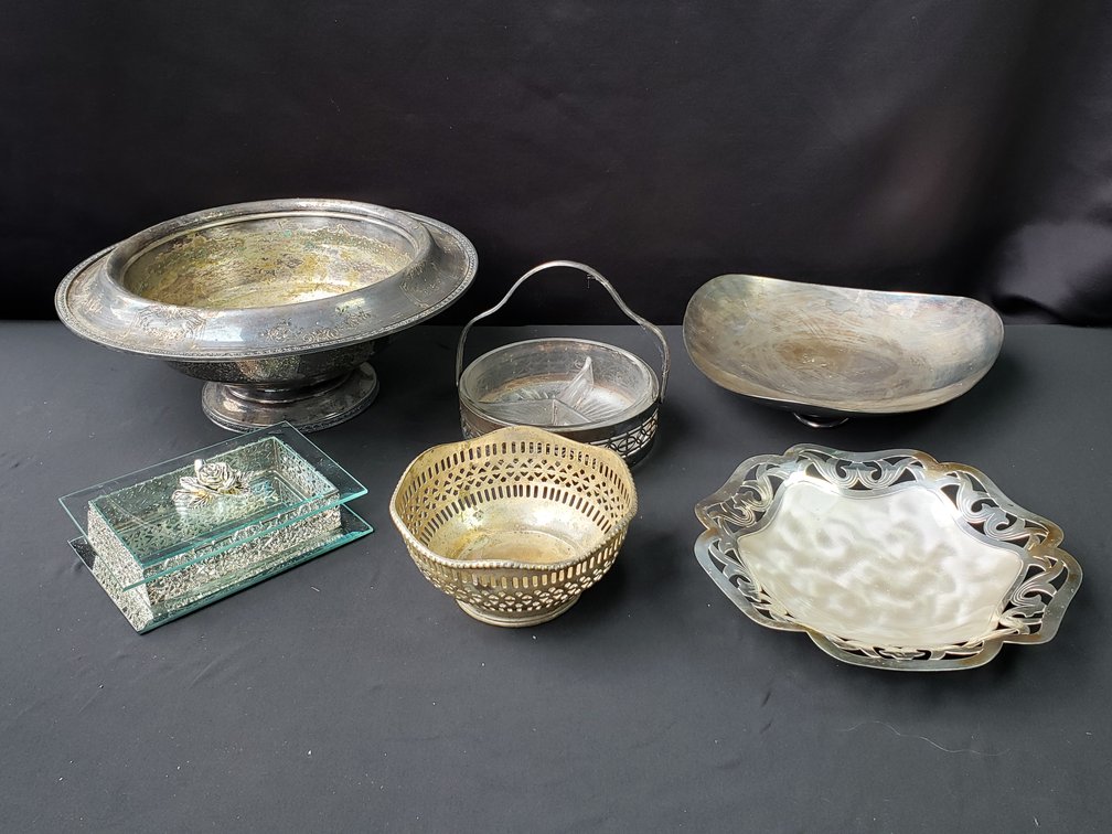 Silverplate Bowls, Glass Trinket Box, and More
