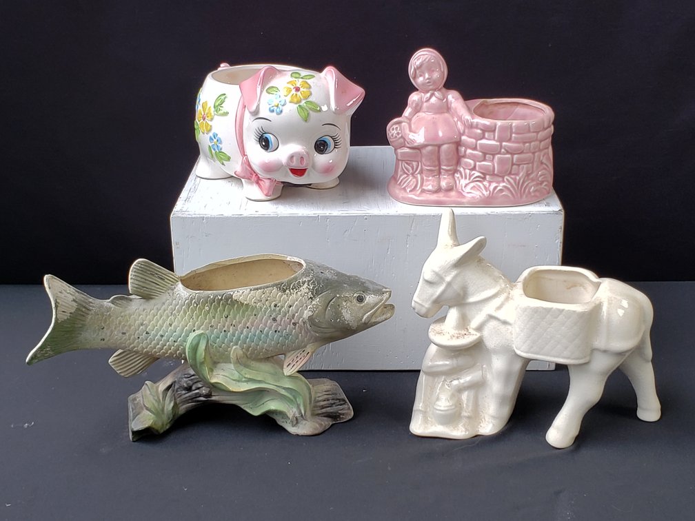 Ceramic Figural Planters and Pig Planter Bank